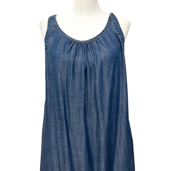 Chico's Chambray Blue Tencel Maxi Long Tank Dress Tie Dye Hem Pockets Sz M (2) - Picture 3 of 13